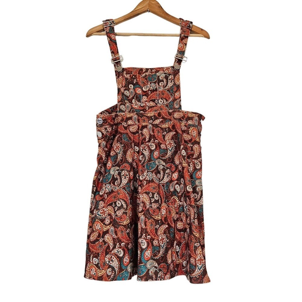 Cider Womens Corduroy Paisley Print Overall Dress Size L Burnt Orange NWT